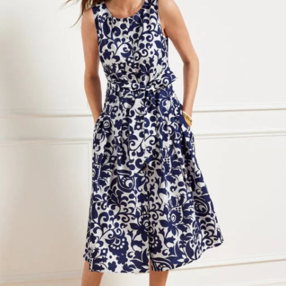 Talbots Blue and White Floral Midi Dress